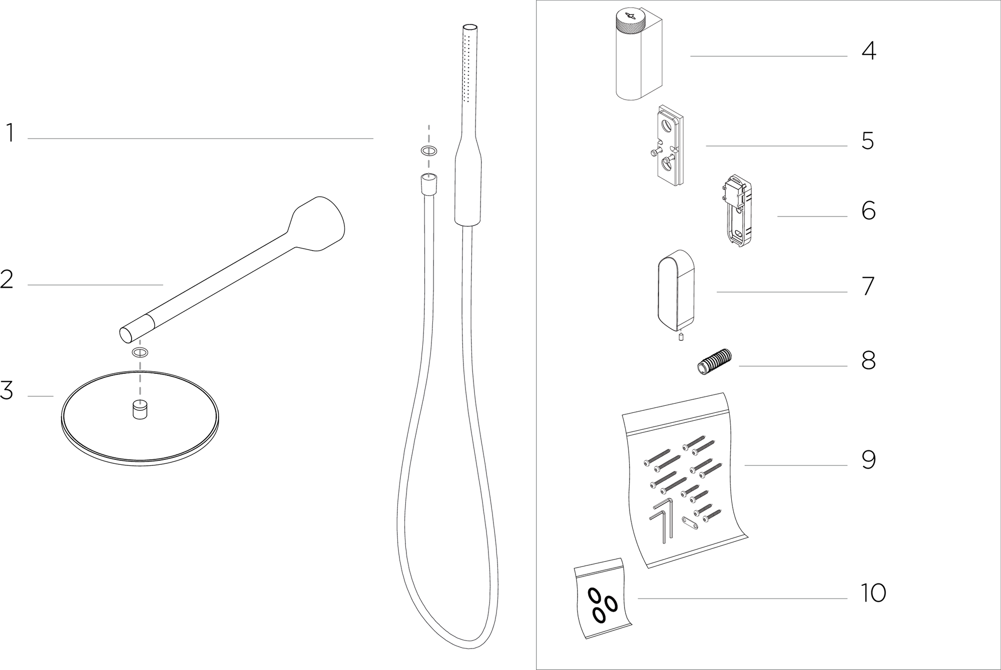 Komponentenübersicht, Technology kit - Schwarze oder weiße Duschköpfe und Umsteller