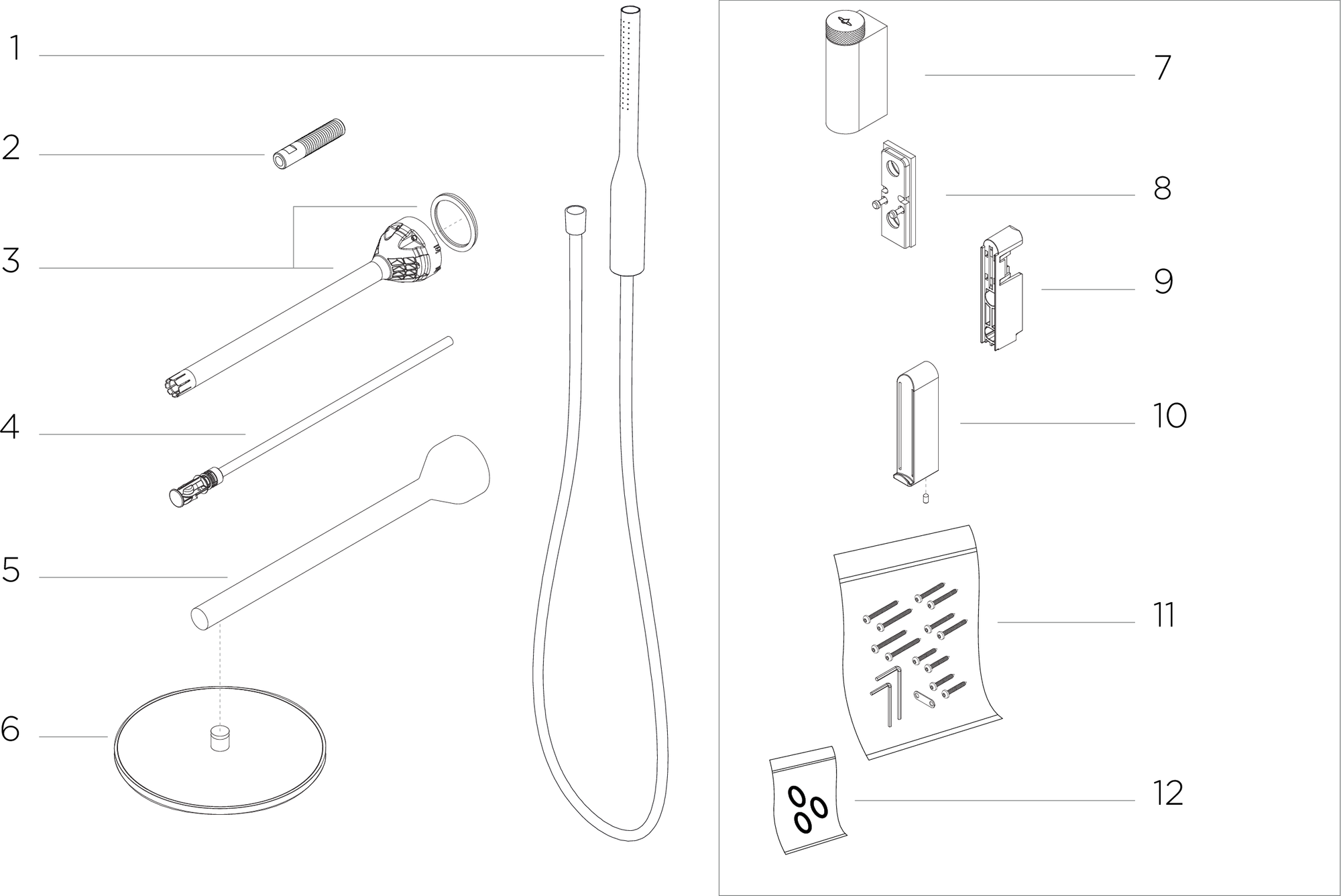 Komponentenübersicht, Technology kit - Duschköpfe und Umsteller mit Metallfinish