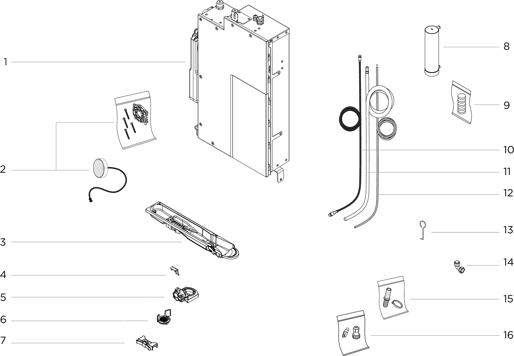 Komponentöversikt Technology kit - Core, sensor & dörr