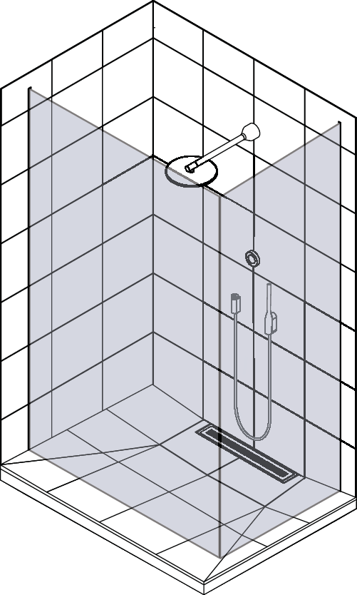 A fully enclosed shower area