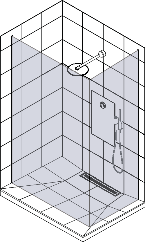 A fully enclosed shower area